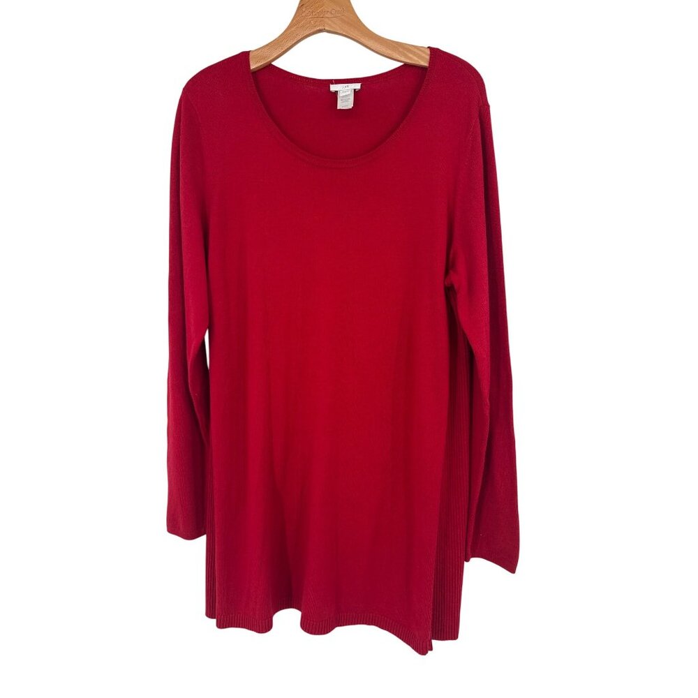 J. Jill Red Long Sleeve Tunic Sweater size large Cotton Blend Womens